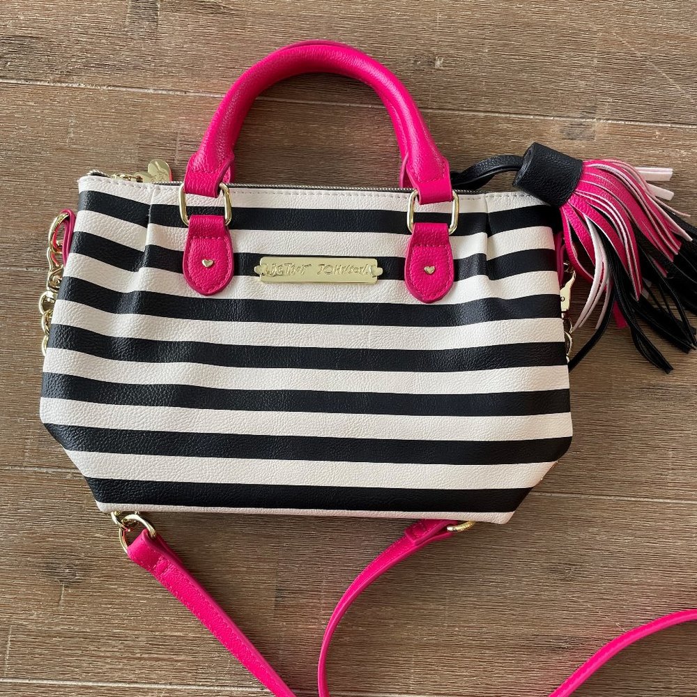 BETSEY JOHNSON neon pink and stripped tote